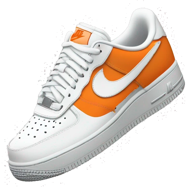 White Nike Airforce one trainers with an orange tick  emoji