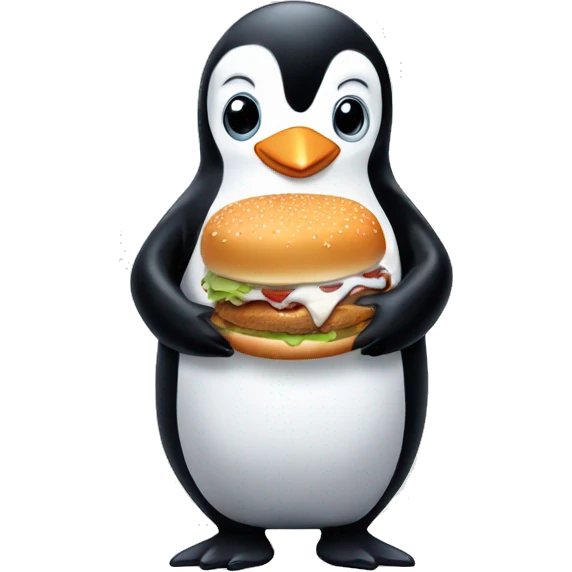 Cute penguin eating White Castle burgers emoji