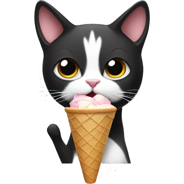 a tuxedo cat eating ice cream emoji