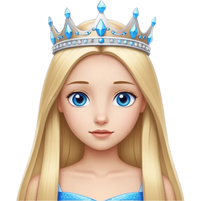 Straight long blonde hair and blue eyes girl and princess crown emoji