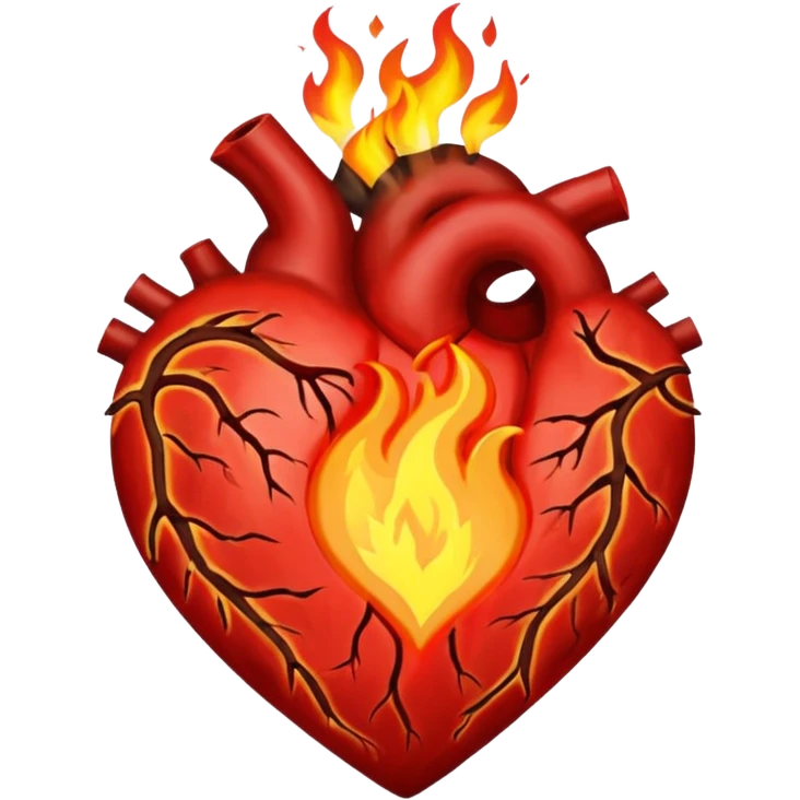 Heart on fire but not burning, flames shaped like veins emoji