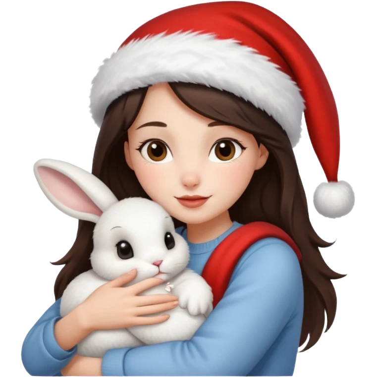 Brunette hugging rabbit christmas emoji
