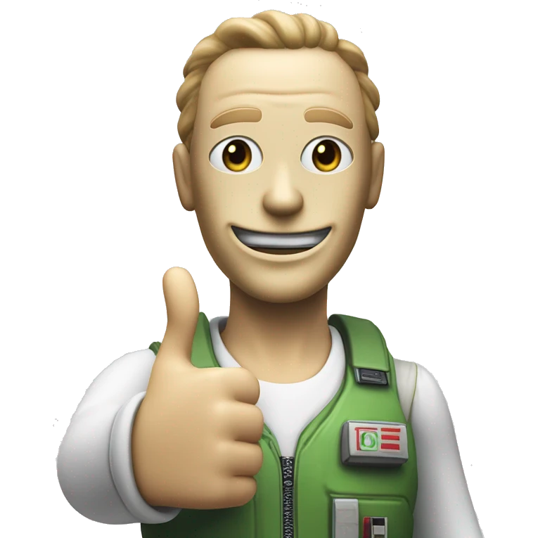 Android working joe from alien isolation giving thumbs up.white silicone mask emoji