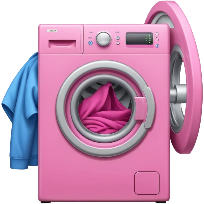 
pink washing machine mid-cycle with clothes tumbling inside emoji