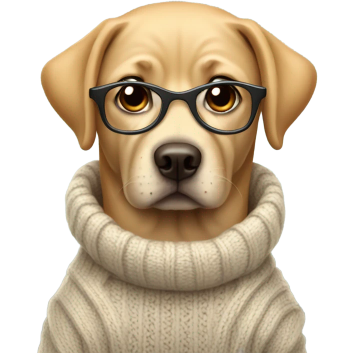 Lab dog wearing a sweater and glasses emoji