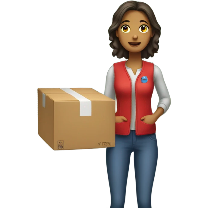 Katia red vest brings box to car emoji