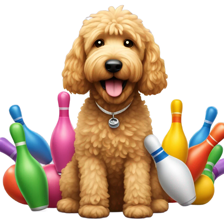 Golden doodle with bowling pins  emoji