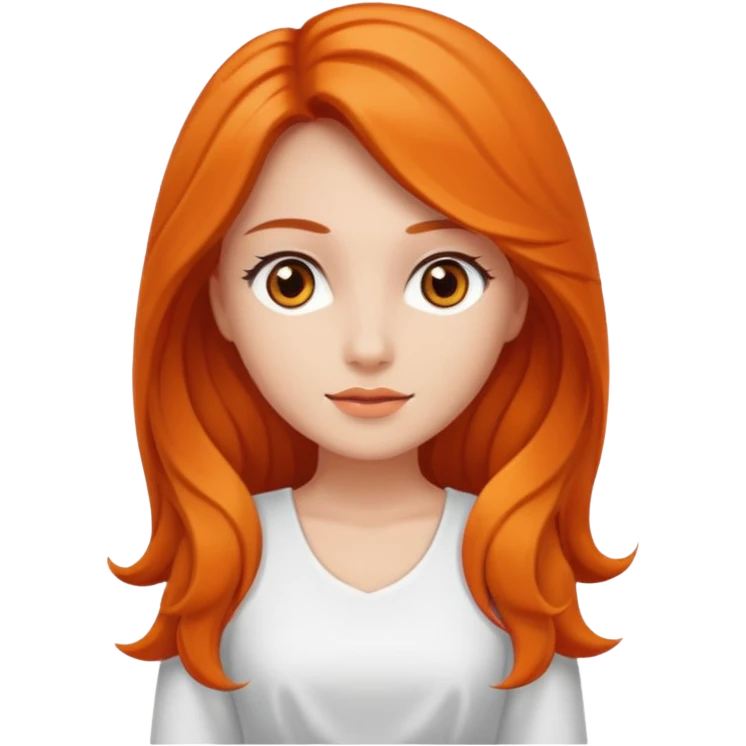 A woman with Orange long ondulated hair, brown reyes And dresses with White top And White long skirt emoji