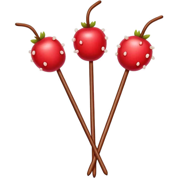 Northeast China candied hawthorn sticks tanghulu bright red fruits on skewer, simplified emoji style with bold outlines and bright colors, cartoon style sugar-coated berries emoji
