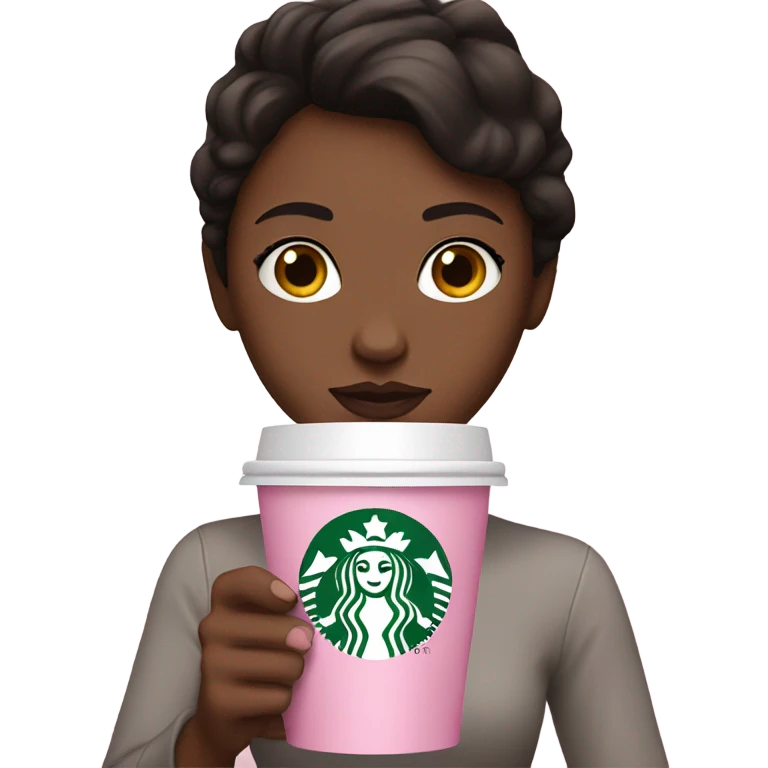 Dark hair white girl holding pink Starbucks cup emoji