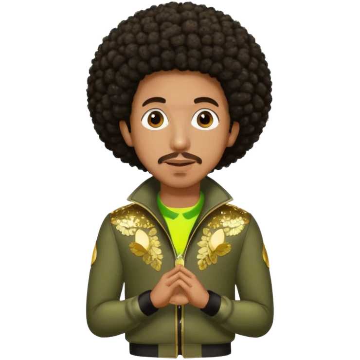 Ludacris with dark brown afro hair, olive sequin outfit emoji