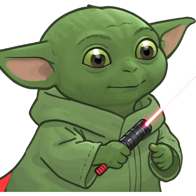 Baby yoda holding a laser pointer emoji