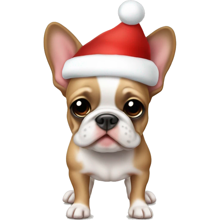 Fawn pied frenchie with Santa hat emoji