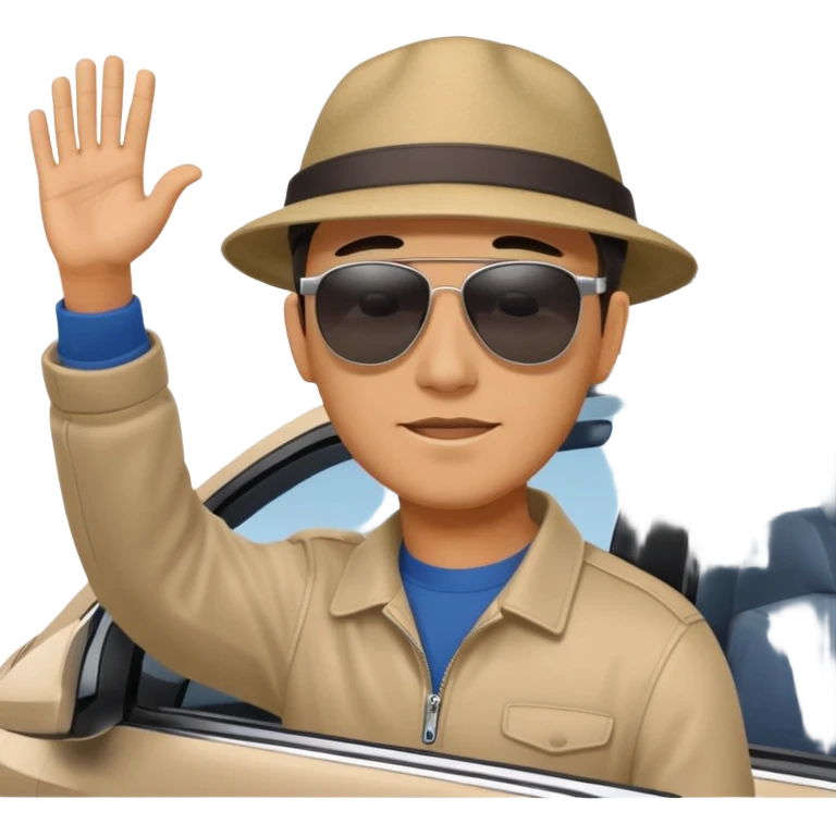 Hyundai ionic is driving. Man waving behind to get attention emoji