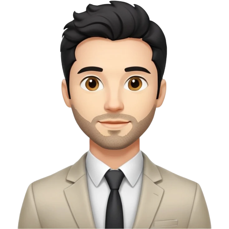 Headshot portrait of a professional 35-year-old man with black wavy hair, stubble, strong jawline, white skin tone, wearing smart casual business attire with blazer, confident and charismatic expression, suitable for a professional speaker profile emoji