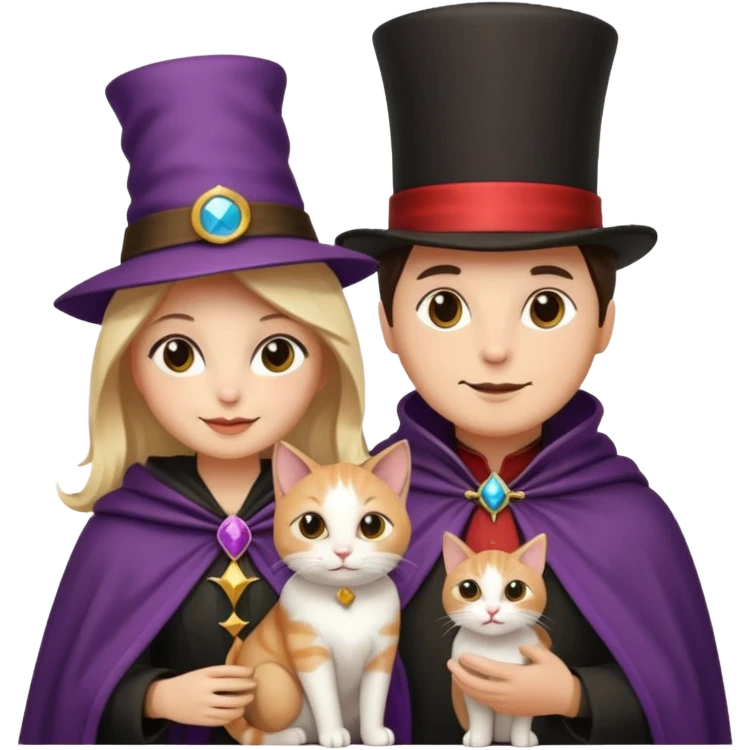 magician couple and their pet cat emoji
