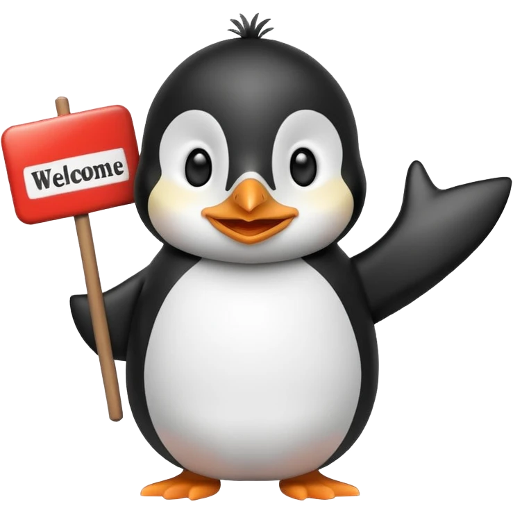 Penguin that holds big welcome sign emoji