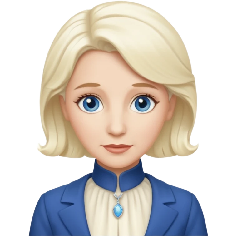 Patty Andrews from The Andrews Sisters with blue eyes, platinum blonde hair, ivory outfit emoji