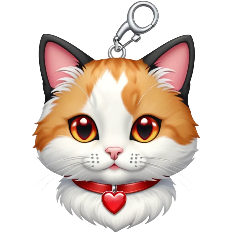 tuxedo cat with red leash and heart pendant, white fur only on mouth, small diamond spot above nose emoji