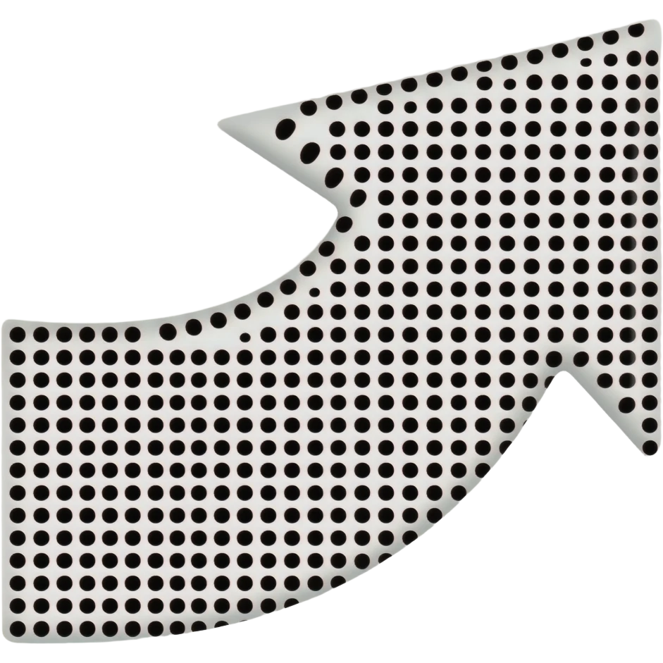 Flecha blanca de puntos uniformes siguiendo la flecha Trayectoria ondulada que forma una curva de valle y luego un pico Terminando a la derecha con una punta triangular sólida y blanca minimalista emoji