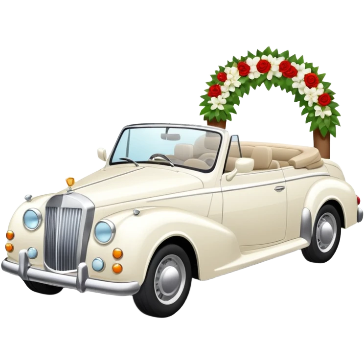 Luxury convertible car with wedding decorations, in profile emoji