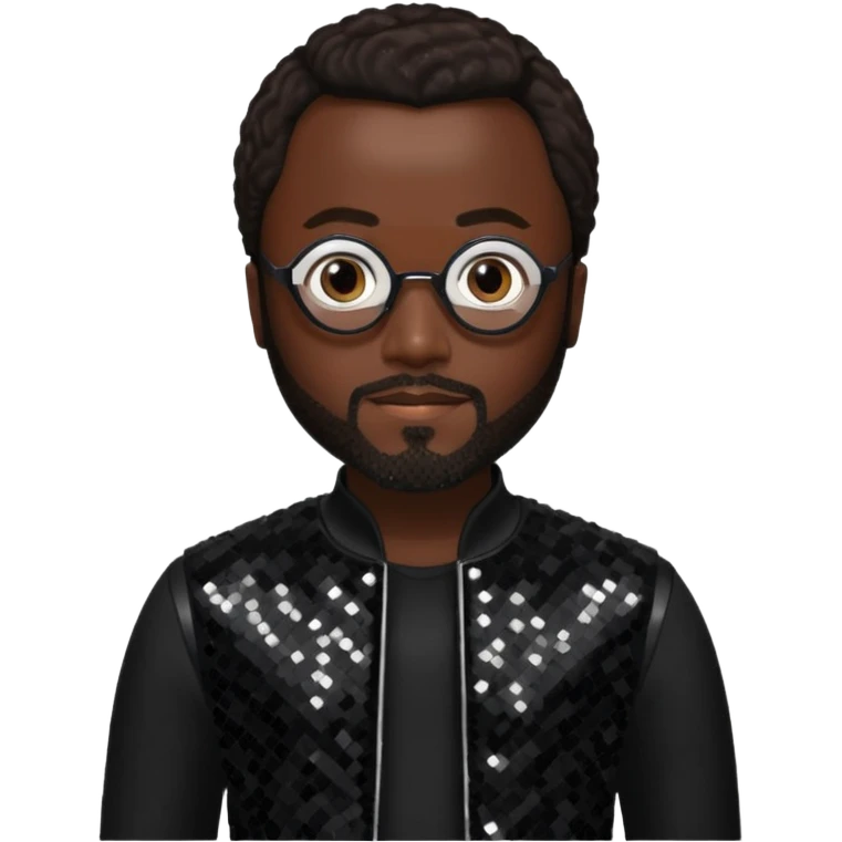 Will.i.am with dark skin, dark brown hair, black sequin outfit emoji