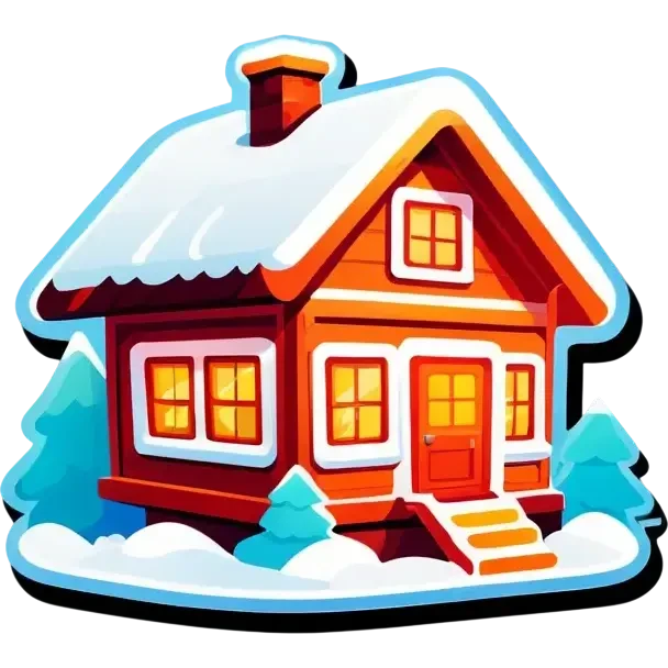 Schneebedecktes haus  im Wald mit einem Glasdach Nordlichter am Himmel emoji