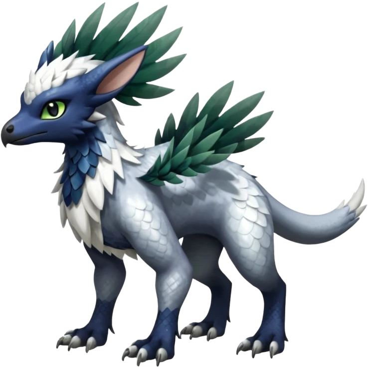 Shiny Black Grey White and Dark-Green Trico-Nargacuga-Silvally-Absol-fusion (full body) emoji