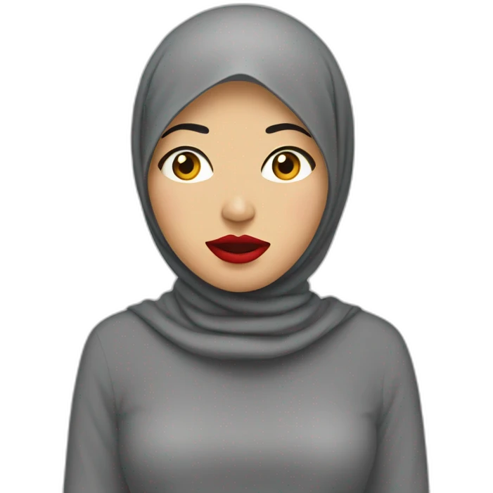Malay women wearing grey hijab with red lipstick with shocked face emoji