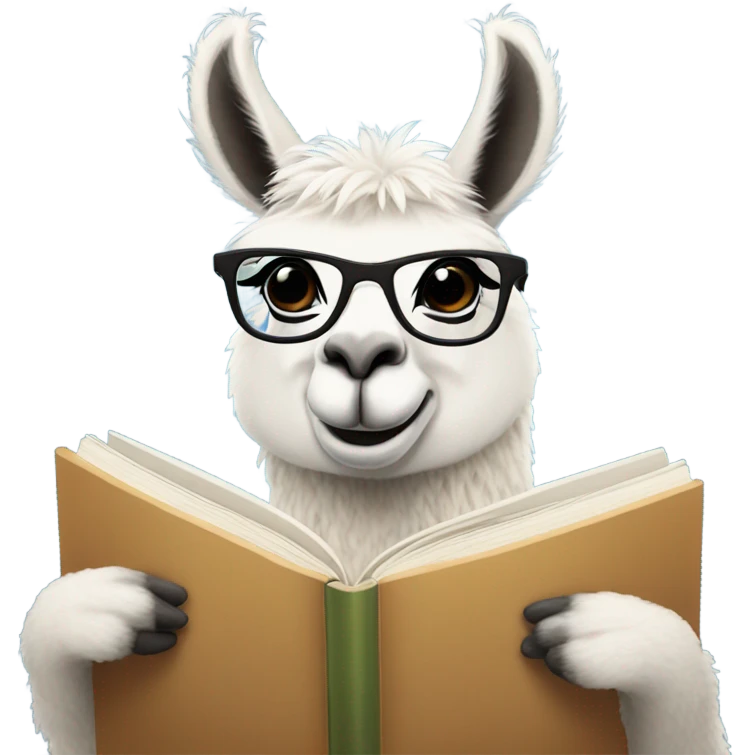 a studious llama with a book emoji