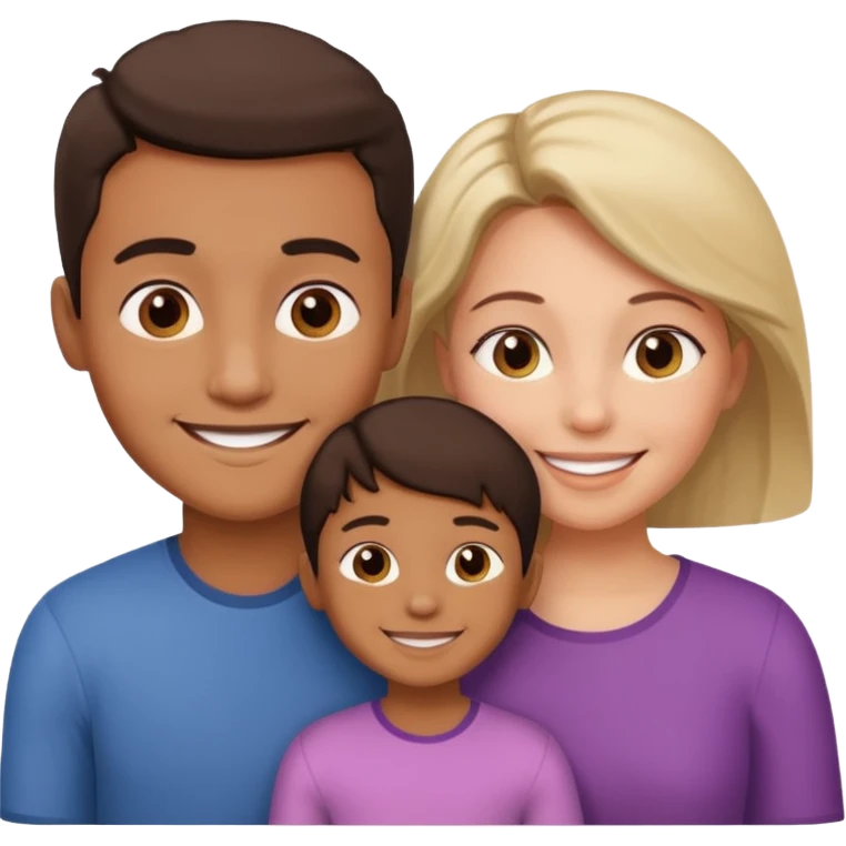 a young brown boy and a very little girl with their mother emoji