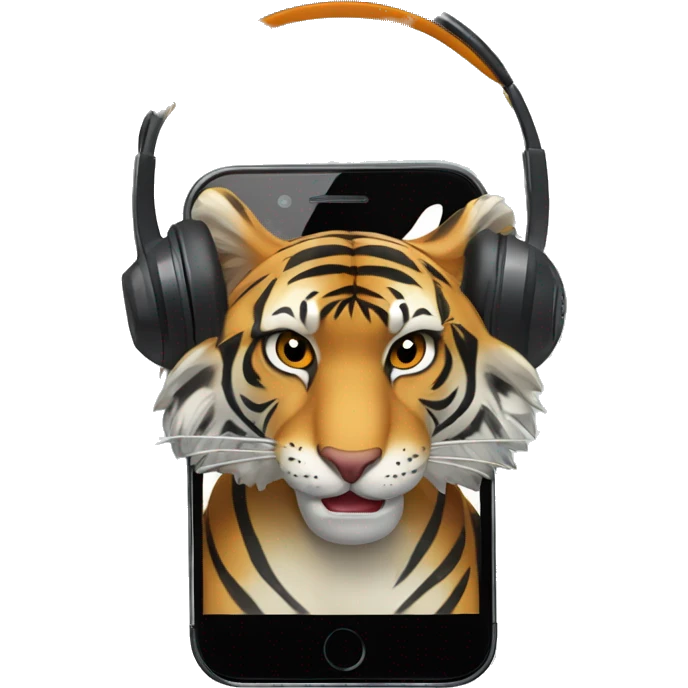 Tigre dientes de sable con un celular y audifonos emoji