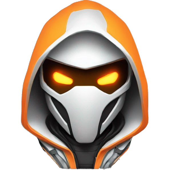  developer behind his laptop with this style : crysis Cyberpunk Valorant orange glowing bright orange character orange black hooded assassin themed character emoji