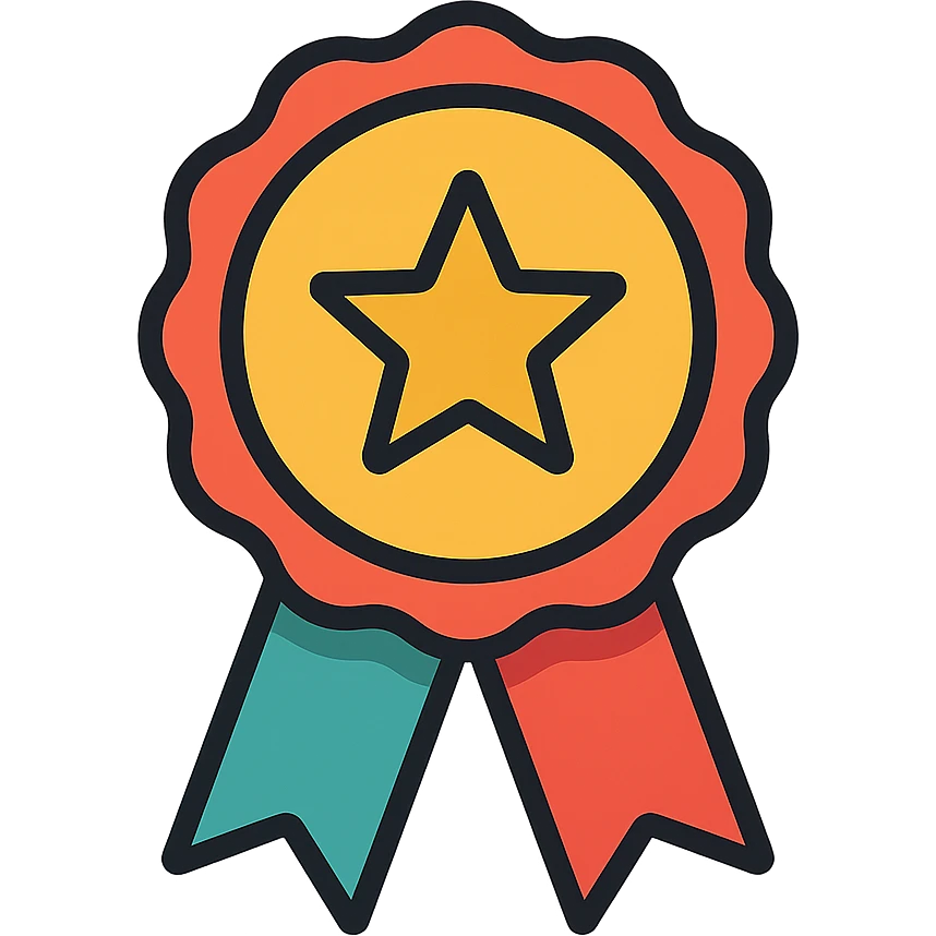 vector icon of a most popular award badge with gold and colorful elements, elegant and minimalist flat design, isolated on white background, 2D flat vector, trending icon look, soft shadows, no text, perfect for commercial use, icon style emoji