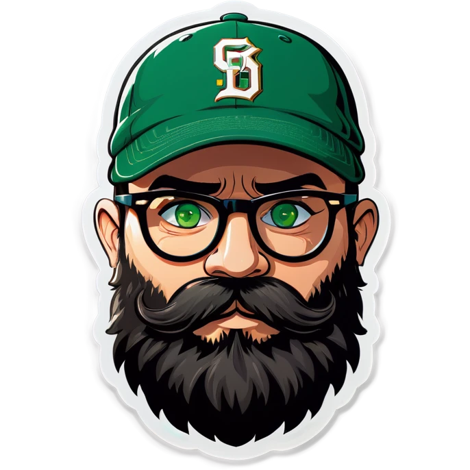 A bold man with a grey baseball cap, green eyes, big beard and glasses blows a kiss emoji