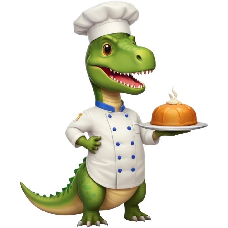 crea un dinorauriorex cafe alegre con el uniforme de chef  emoji