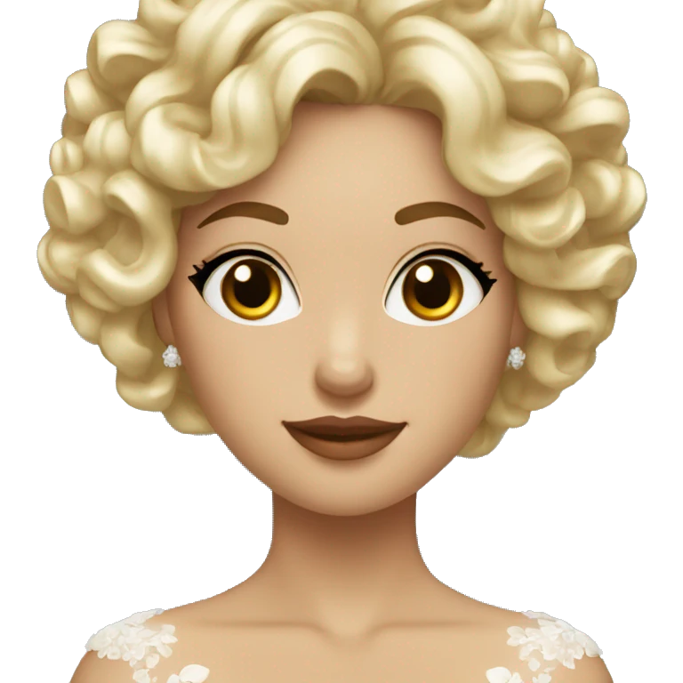 wedding bride with blond curly hair with brown eyes emoji
