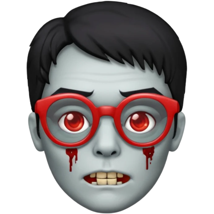 zombie black hair with big red glasses emoji