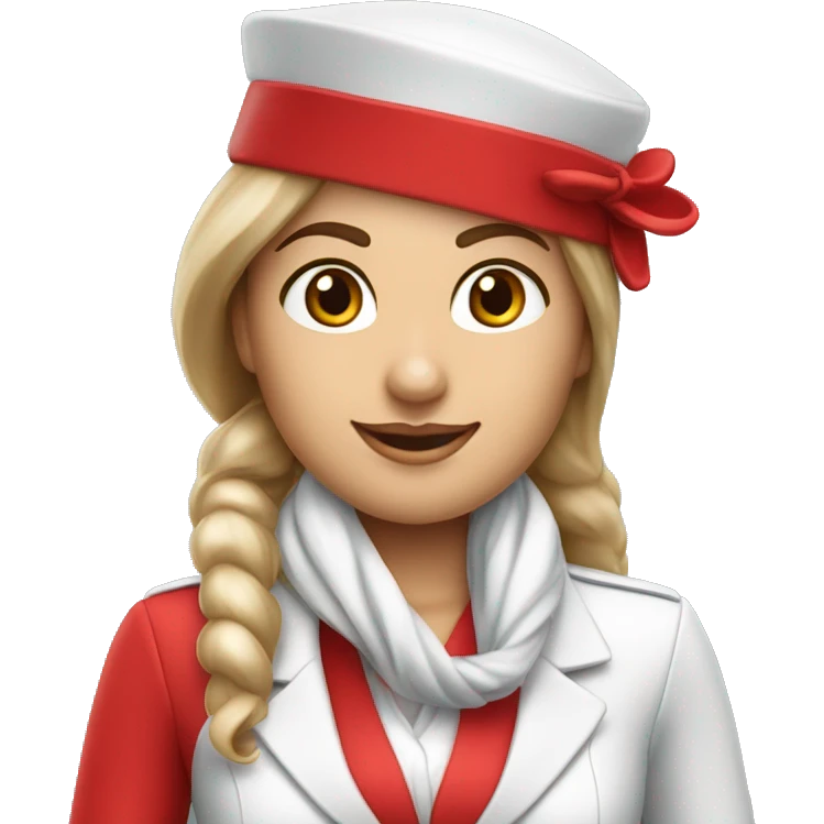 Emirates Airlines Flight Attendant with "Red Cabin Crew Hat" and little bit long white scarf. emoji