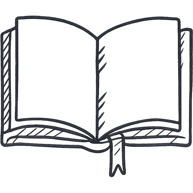 open red hardcover book with green ribbon bookmark emoji