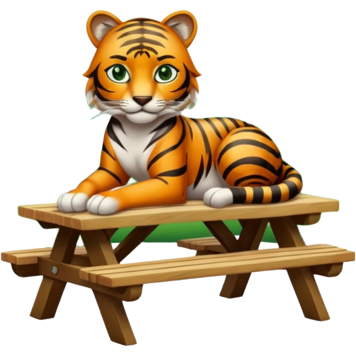 Tigress sitting on picnic table  emoji