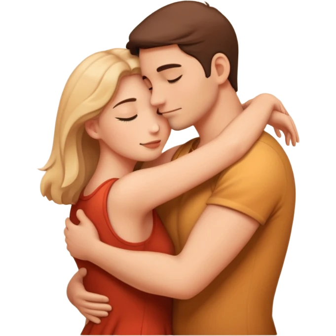 A romantic emoji-style illustration of a man and woman in a passionate embrace from behind, suggestive but not explicit, soft lighting, warm colors, minimal detail emoji