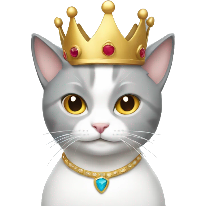 Grey white cat wearing a crown  emoji