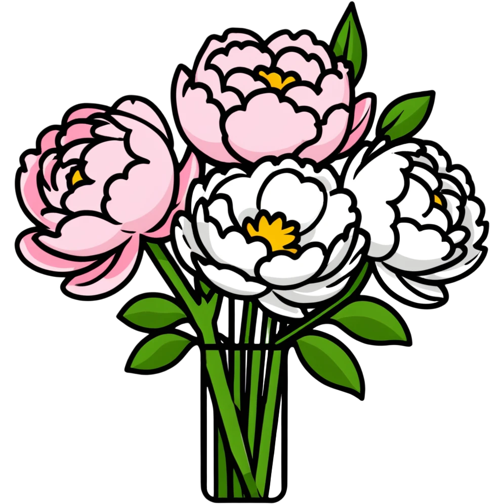 A peony flower bouquet with pink and white flowers emoji