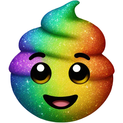 Rainbow glitter poop emoji with a straight face emoji