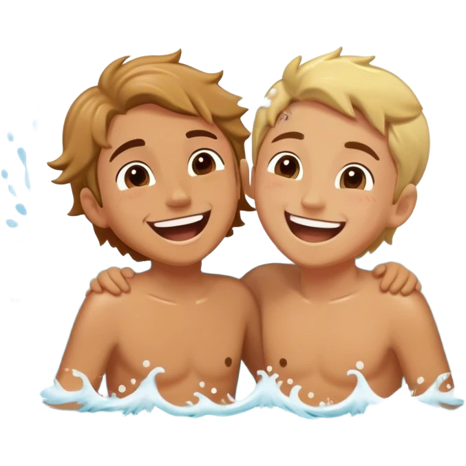 Two friends stand in the ocean, splashing water at each other, laughing as the waves roll around them. Theyr with pure joy, fully present in the moment, embracing fun, connection, and the warmth of shared happiness. emoji