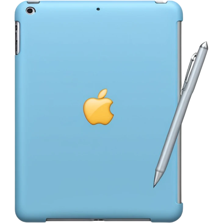 iPad in light blue case with silver stylus  emoji