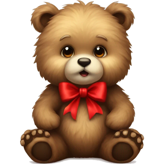 Furry little bear with red bow stay sit emoji