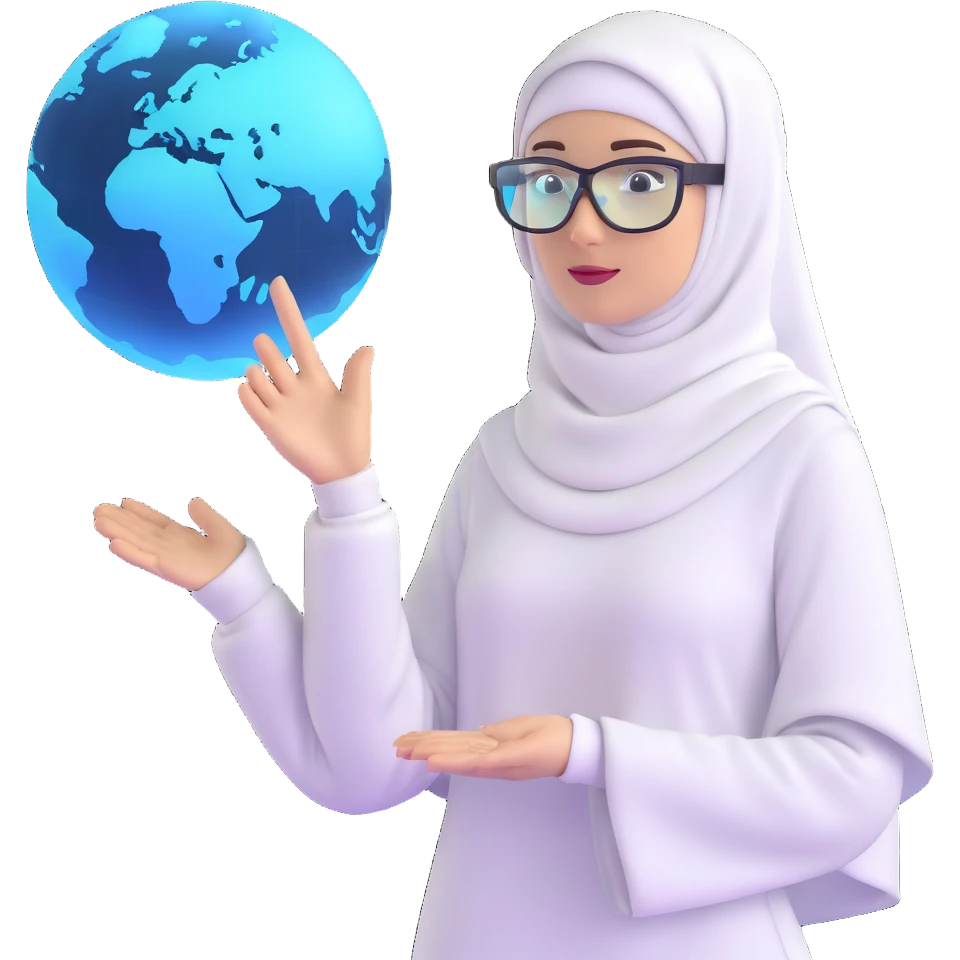 computer engineer with white hijab proudly presenting her completed metaverse creation, gesturing toward a floating holographic virtual world she built, explaining her digital architecture to audience, professional stance, AR glasses, display showing her code and virtual environment emoji