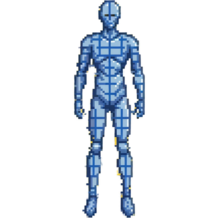 Digital body scan with blue grid overlay, medical technology, full human figure emoji